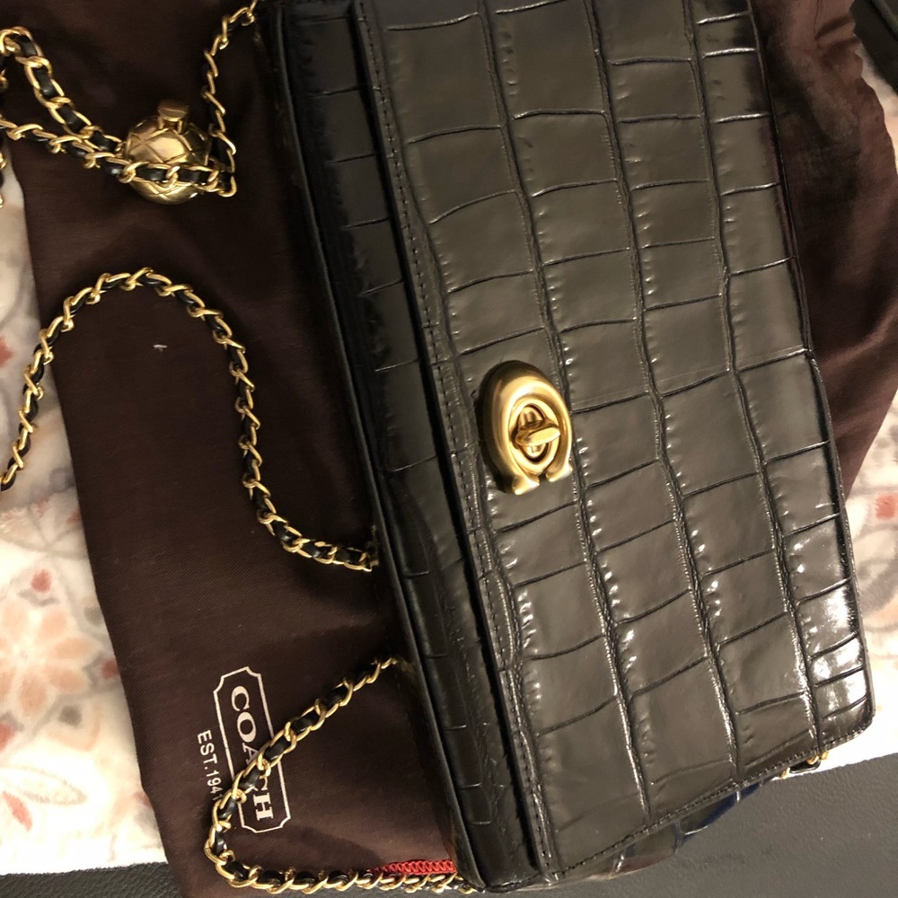 COACH 39252 Alexa Clutch Embossed Crocodile Turnlock B4/Midnight NWT